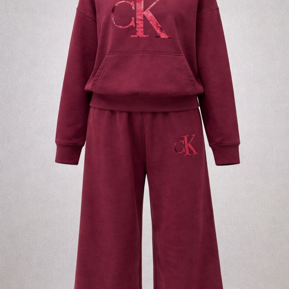 Calvin Klein Maroon Hoodie and Pants with Sequin CK Logo